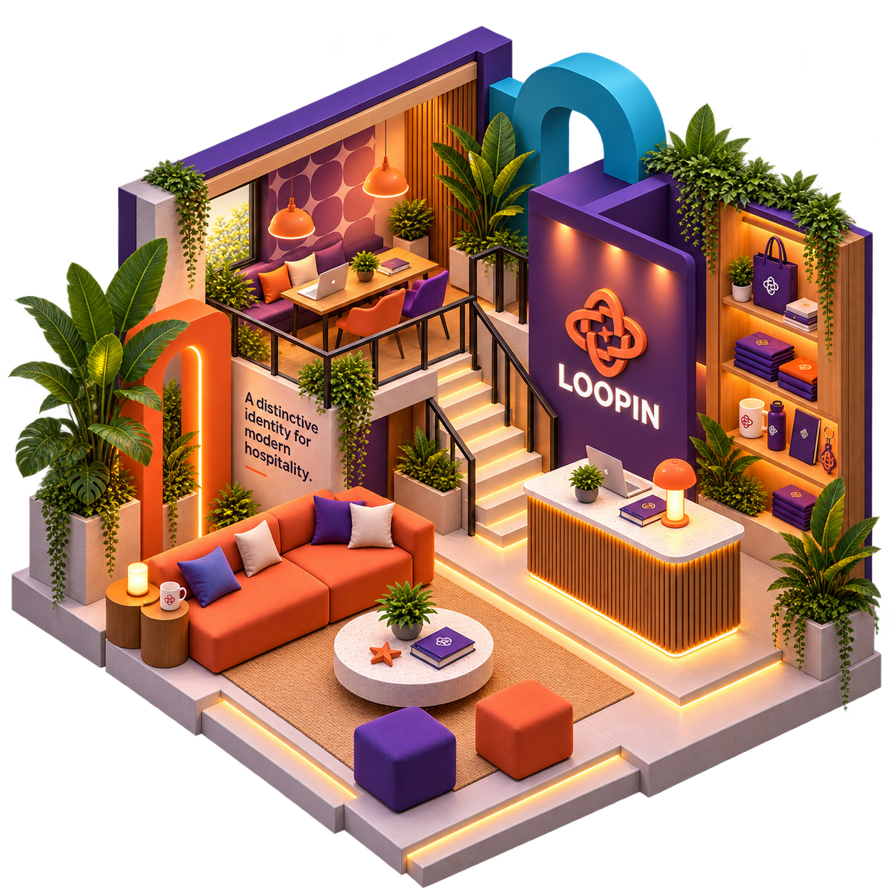 loopin isometric hospitality lounge